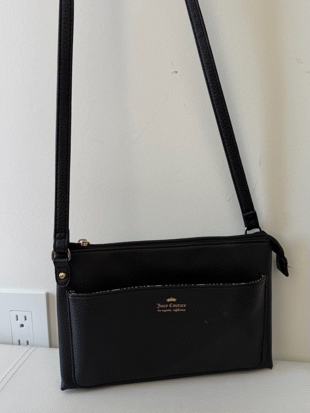 Juicy Couture Black Pebbled Leather Crossbody with Gold Logo
